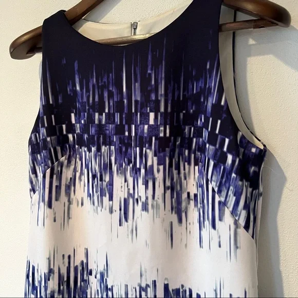 Vince Camuto Sleeveless Zip Closure Blue Abstract Print Career Dress - Picture 3 of 10